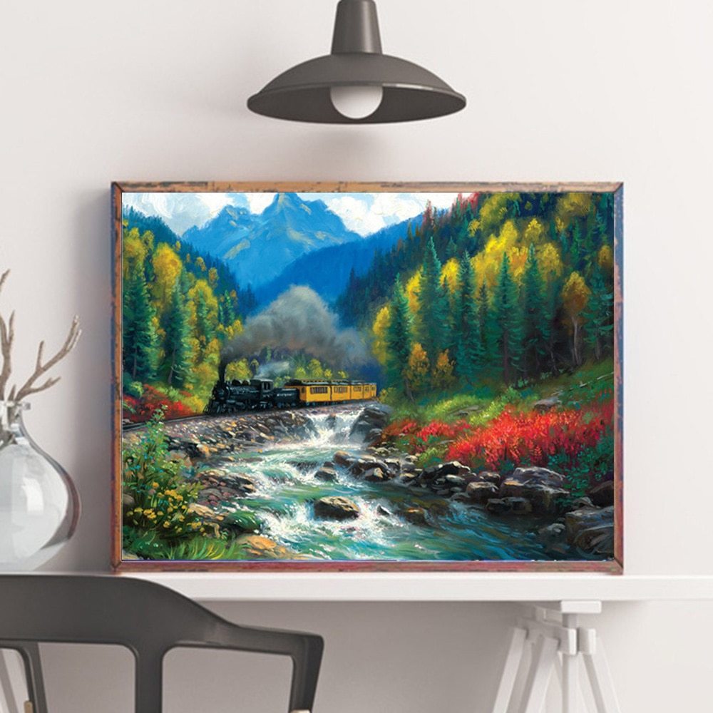 Diamantové maľovanie Ide vláčik krajinou 20x30 cm