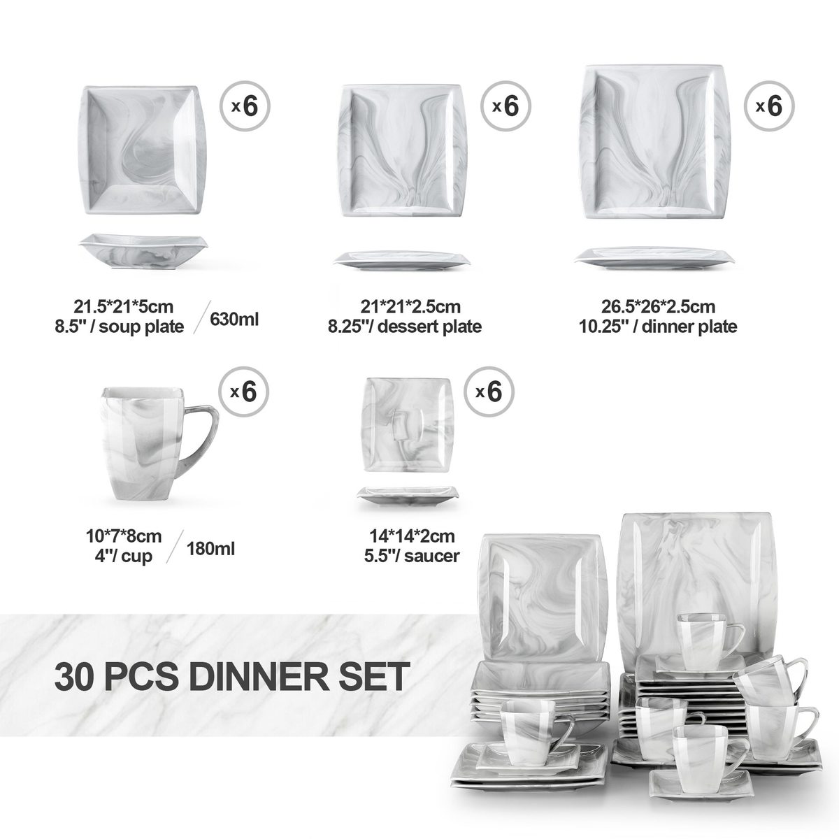 BLANCE MARBLE 30 dielna porcelánová jedálenská sada