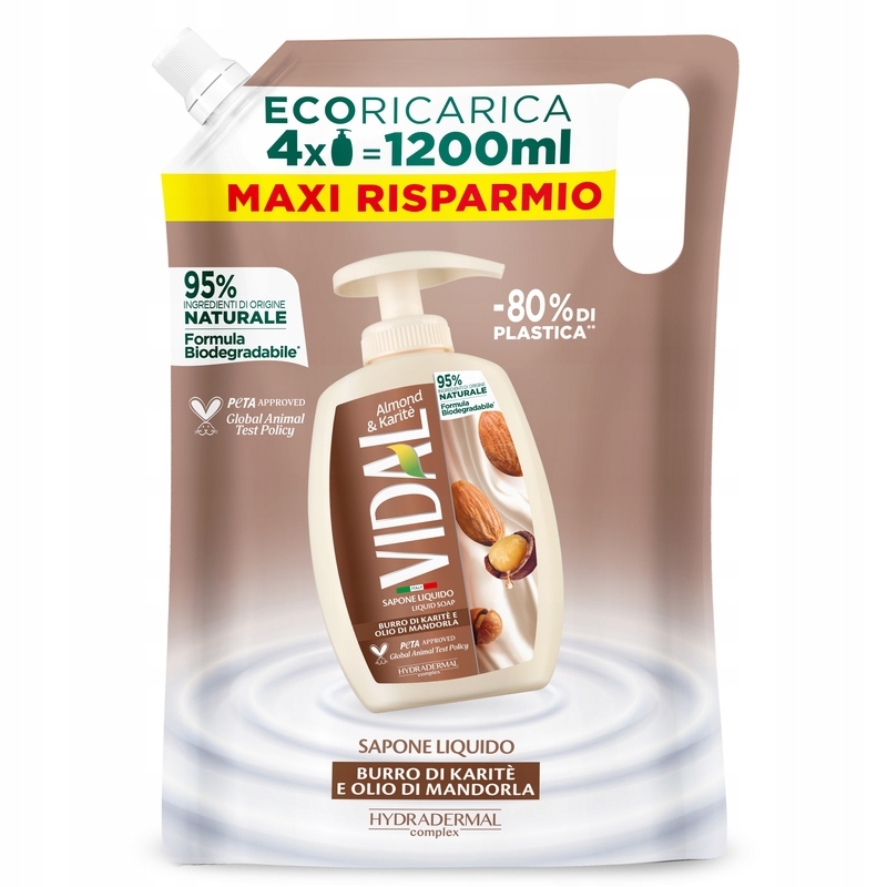 Vidal tekuté mydlo Mandľový olej a Bambucké maslo náplň 1200 ml