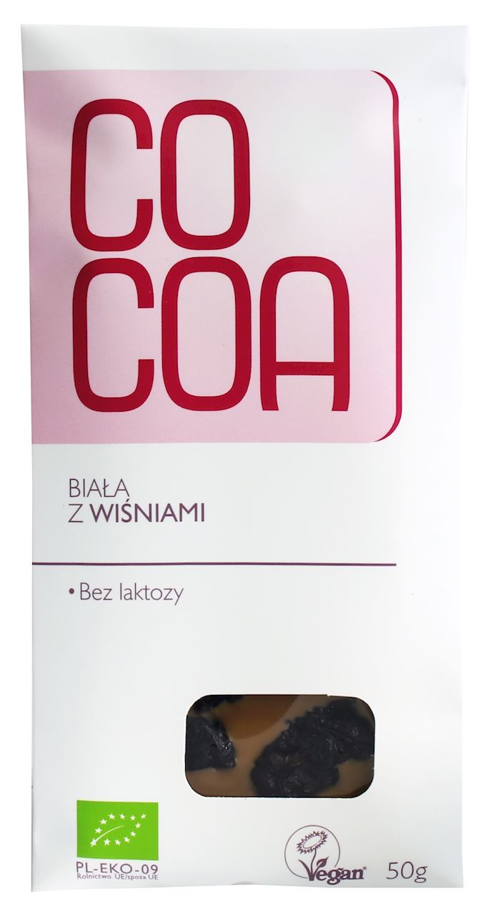 Cocoa Vegánska biela čokoláda s višňami 50g
