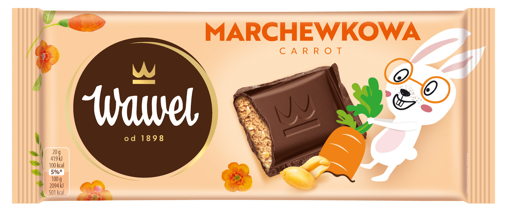 Wawel Horká čokoláda s mrkvovou náplňou s arašidami 100g