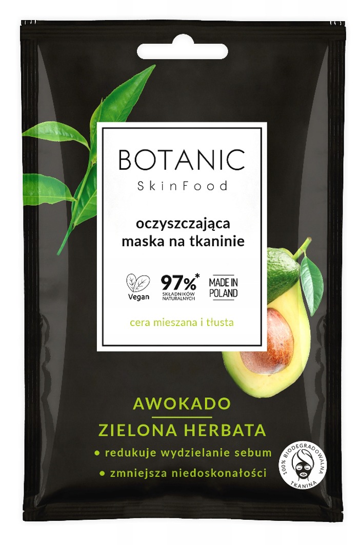 Botanic Skinfood Čistiaca pleťová maska na tkanine avokádo-zelený čaj 1 kus