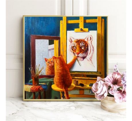Diamantové maľovanie Mačka maľuje tigra