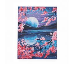 Diamantové maľovanie s rámom Mesiac a sakura 25x35cm