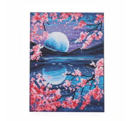 Diamantové maľovanie s rámom Mesiac a sakura 25x35cm