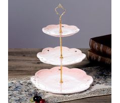 Sweet Time. 3 poschodový porcelánový etažér ružový 36,83cm
