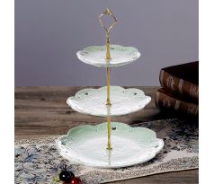 Sweet Time. 3 poschodový porcelánový etažér okrúhly zelený 36,83cm