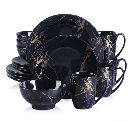 GOLD SPLASH Dark Blue 16 dielna porcelánová jedálenská sada