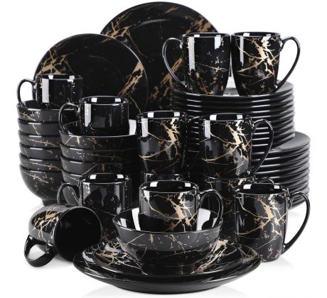 GOLD SPLASH Black 48 dielna porcelánová jedálenská sada