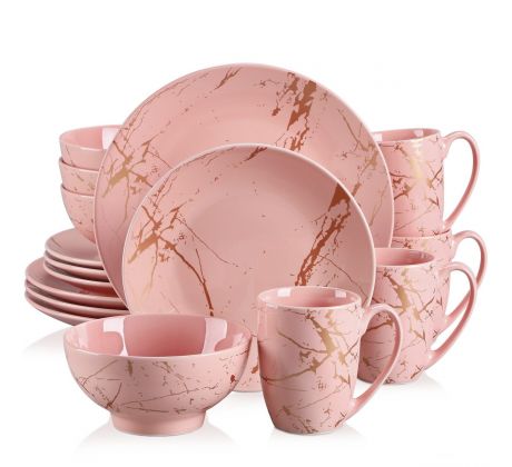 GOLD SPLASH Pink 16 dielna porcelánová jedálenská sada