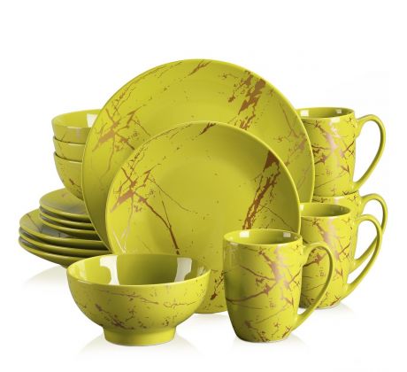 GOLD SPLASH Pea Green 16 dielna porcelánová jedálenská sada