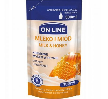 ON LINE Krémové tekuté mydlo Mlieko a med náplň 500 ml