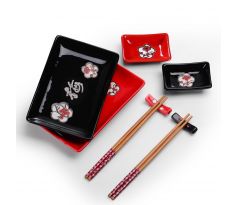 Black & Red Sada na sushi porcelán bambus 8 dielna