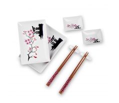 White Sada na sushi porcelán bambus 8 dielna