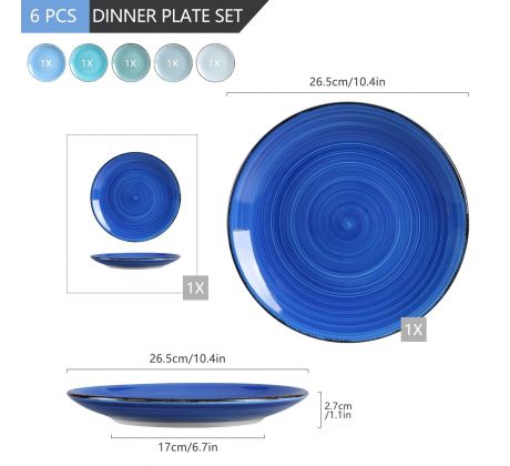 BONITA Blue plytké taniere 26,5 cm modré 6 ks