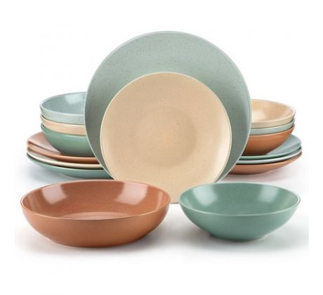 SABINE Color Mix 16 dielna kameninová jedálenská sada tanierov s miskami