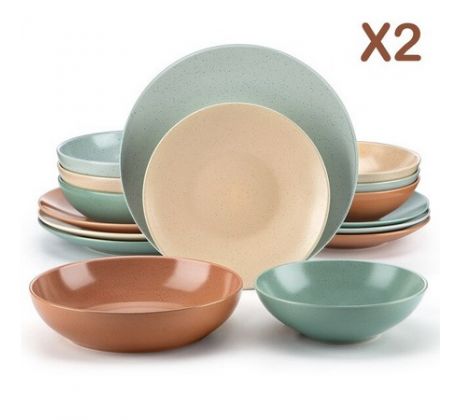 SABINE Color Mix 32 dielna kameninová jedálenská sada tanierov s miskami