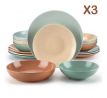 SABINE Color Mix 48 dielna kameninová jedálenská sada tanierov s miskami