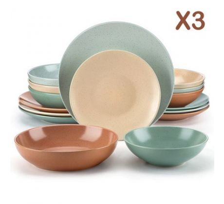 SABINE Color Mix 48 dielna kameninová jedálenská sada tanierov s miskami