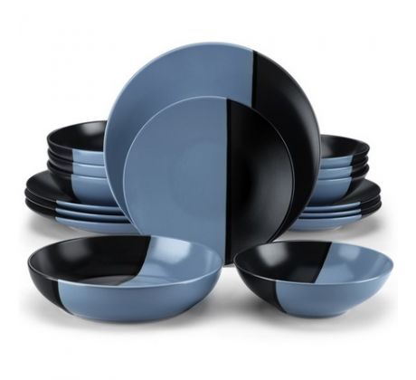 ACCEL Black & Blue 16 dielna kameninová jedálenská sada tanierov s miskami