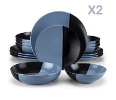 ACCEL Black & Blue 32 dielna kameninová jedálenská sada tanierov s miskami