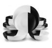 ACCEL Black & White 16 dielna kameninová jedálenská sada tanierov s miskami