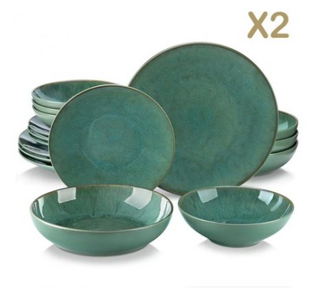 KARST Green 32 dielna kameninová jedálenská sada tanierov s miskami