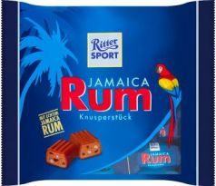 Ritter Sport Čokoládky mliečne Jamaica Rum, plnené krémom s lieskovými orieškami a hrozienkami v jamajskom rume 200g