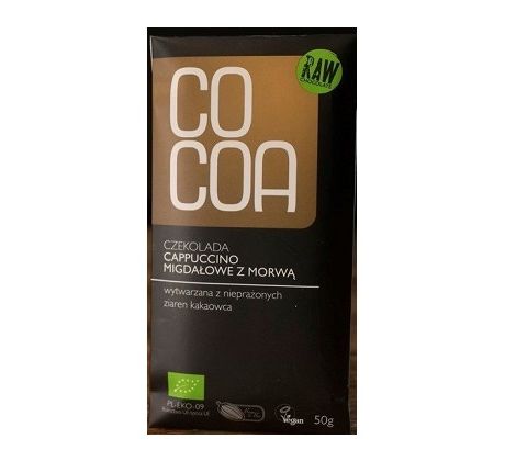 Cocoa Vegánska raw čokoláda mandľové cappucino s morušou bieľou 50g