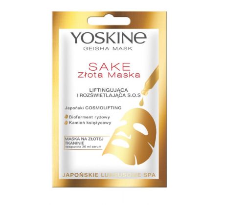 Yoskine Geisha Sake Pleťová maska na zlatej tkanine liftingujúca a rozjasňujúca 1 ks