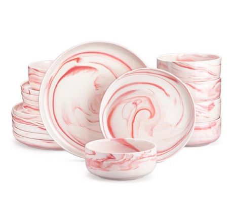 LUNA Pink marble 18 dielna porcelánová jedálenská sada