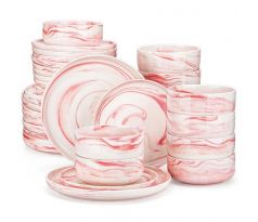 LUNA Pink marble 36 dielna porcelánová jedálenská sada