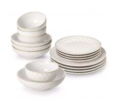 LYDIA Antique White Mixed Motif 16-dielna jedálenská kameninová sada