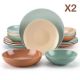 SABINE Color Mix 32 dielna kameninová jedálenská sada tanierov s miskami
