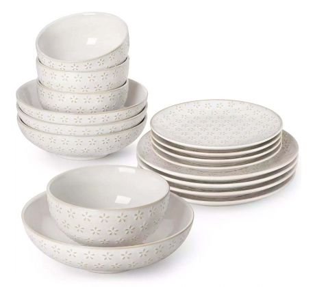 LYDIA Antique White Delicate Daisy 16-dielna jedálenská kameninová sada
