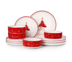 RED CHRISTMAS TREE 12 dielna jedálenská porcelánová sada