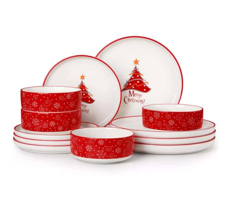 RED CHRISTMAS TREE 12 dielna jedálenská porcelánová sada