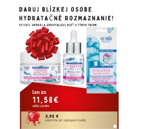 LOVE4 Hyaluron Shot 7 minútová pleťová maska 20 ml + Hydratačné pleťové sérum 30 ml + Hydratačný pleťový krém 50 ml darčeková sada