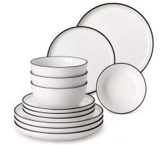 MINA Black Trim 12 dielna jedálenská sada z porcelánu