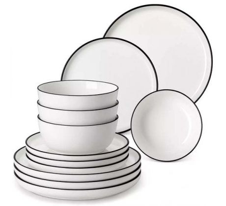 MINA 18 Black Trim dielna jedálenská sada z porcelánu