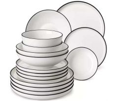 MINA Black Trim 16 dielna jedálenská sada z porcelánu