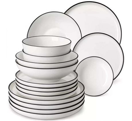 MINA Black Trim 16 dielna jedálenská sada z porcelánu
