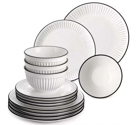 LEILA  Black Trim 12 dielna jedálenská sada z porcelánu