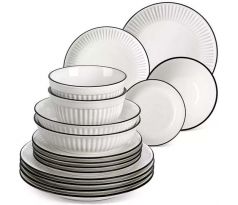 LEILA Black Trim 16 dielna jedálenská sada z porcelánu