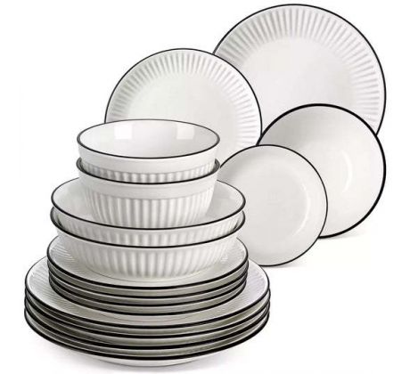 LEILA Black Trim 16 dielna jedálenská sada z porcelánu