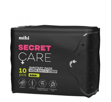 Mihi Secret Care Hygienické vložky s aniónovým pásikom a krídelkami 10 ks