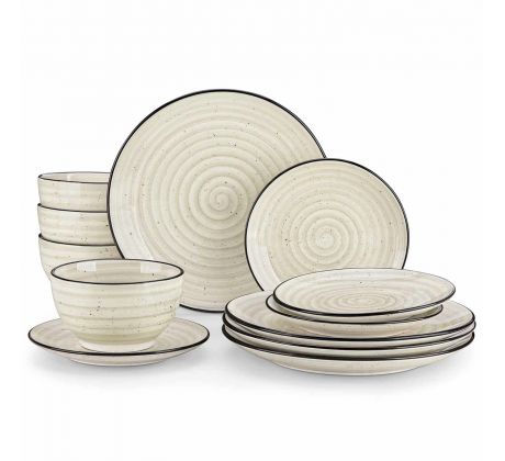 BONBON Double-Sided Beige 12-dielna kameninová jedálenská sada