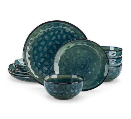 Starry Green 12-dielna jedálenská kameninová sada
