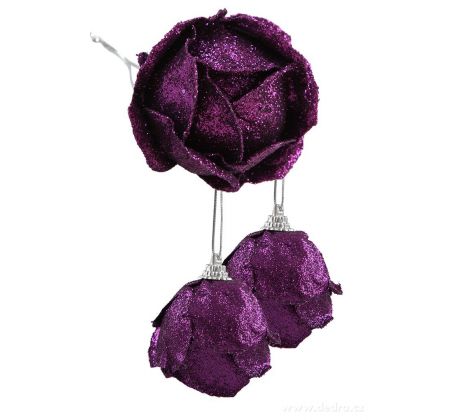 Glitz Roses fialové Textilné vianočné ozdoby 3ks