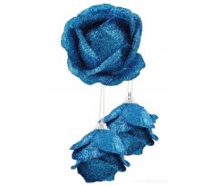Glitz Roses tyrkysové Textilné vianočné ozdoby 3ks